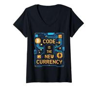 Womens Bitcoin Crypto Code is The New Currency Blockchain V-Neck T-Shirt