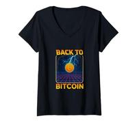 Womens Bitcoin Future Design Crypto Lightning Graphic Wealth Energy V-Neck T-Shirt