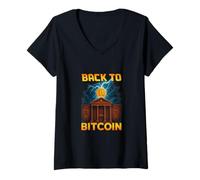 Womens Bitcoin Future Design Crypto Lightning Graphic Wealth Energy V-Neck T-Shirt