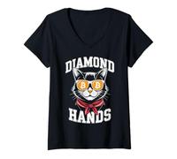 Womens Bitcoin HODL Cat Diamond Hands V-Neck T-Shirt