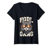 Womens Bitcoin HODL Cat V-Neck T-Shirt