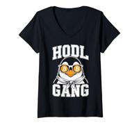 Womens Bitcoin HODL Penguin V-Neck T-Shirt