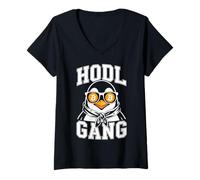 Womens Bitcoin Penguin HODL V-Neck T-Shirt