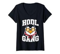 Womens Bitcoin Penguin HODL V-Neck T-Shirt