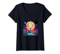 Womens Bitcoin Temple Science Fiction V-Neck T-Shirt