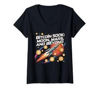 Womens Bitcoin to 500k, Moon, mars and beyond, HODL bitcoin crypto V-Neck T-Shirt