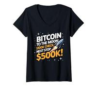 Womens Bitcoin to the moon: 100k check, next 500k, bitcoin crypto V-Neck T-Shirt