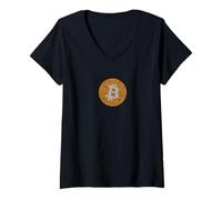 Womens Bitcoin Vintage Logo BTC Crypto Currency Blockchain Trader V-Neck T-Shirt