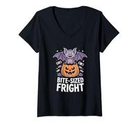 Womens Bite Sized Fright Halloween V-Neck T-Shirt