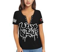 Women's Bizkit Rap Rock Limp Band Sexy Deep V-Neck Short Sleeve T-Shirt Full-Color Printing Loose Fit Casual Multi-Occasion Wear tee Shirt Top Tees S Black