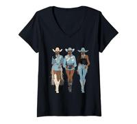 Womens Black African American Cowgirl Western Country Texas Rodeo V-Neck T-Shirt