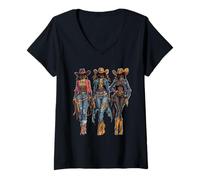 Womens Black African American Cowgirl Western Country Texas Rodeo V-Neck T-Shirt