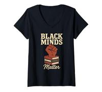 Womens Black And Booked Afro Literary Pride Book Club Culture V-Neck T-Shirt