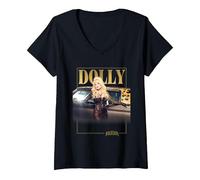 Women's Black and Gold Portrait | Rockstar Dolly Parton V-Neck T-Shirt