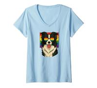 Womens Black and White Border Collie dog, Gay Pride, Queer, LGBTQ+, V-Neck T-Shirt