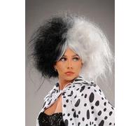 Womens Black and White Cruella Style Backcombed Wig