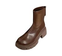Womens Black Ankle Boots Chelsea Boots for Women UK Cute Shoes for Women Fall Ladies British Solid Color Leather Chain Side Zipper Thick Fashion Short Shoes Short with No Heel (Brown,5.5)