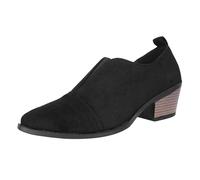 Womens Black Ankle Boots Wide Fit Chelsea Boots for Women Ladies Pointed Toe Chunky Heel Short Boot Suede Deep Mouth Retro Booties Outdoor Non-Slip Walking Shoes