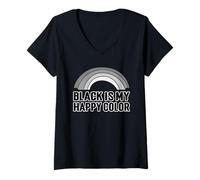 Womens Black Are My Happy Black Colors Goth Gothic V-Neck T-Shirt