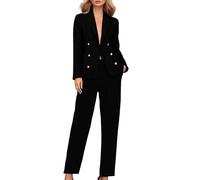 Womens Black Blazer 2 Pc Women Suit for Work Professional Double Breasted Blazer Pants Set Long Sleeve Solid Color Women's Suits & Blazers