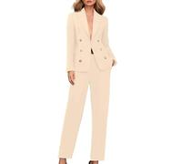 Womens Black Blazer 2 Pc Women Suit for Work Professional Double Breasted Blazer Pants Set Long Sleeve Solid Color Women's Suits & Blazers