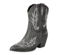 Womens Black Boots Womens Chelsea Boots Women's Leather Shoes Large Size Shoes New Paragraph Embroidery Europe and The States Thick with Short Foreign Trade Paragraph Border Western Cowboy Straps