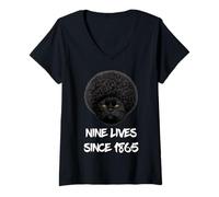 Women's Black Cat Afro 9 Lives Since 1865 African American Melanin V-Neck T-Shirt