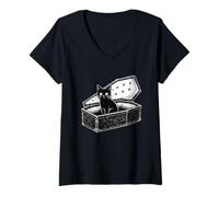 Women's Black Cat Coffin Sitting in A Casket Goth Emo Occult Kitty V-Neck T-Shirt