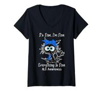 Womens Black Cat Its Fine I'm Fine Amyotrophic Lateral Sclerosis V-Neck T-Shirt