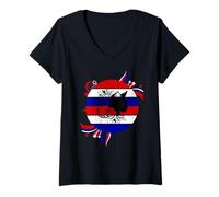 Womens Black Cat Lovers Cool Patriotic Kitty Cat July 4th Flag V-Neck T-Shirt