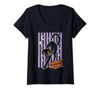 Women's Black Cat Moon Halloween Nighttime Mischief Art V-Neck T-Shirt