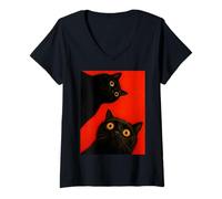 Womens Black Cat Peeking Kitten Lover Feline Pet Owner Kitty V-Neck T-Shirt