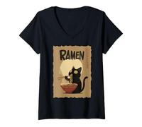 Womens Black Cat Ramen - Kawaii Japanese Anime Streetwear Art V-Neck T-Shirt
