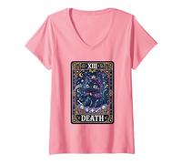 Women's Black Cat Tarot Card Witchy Cat Lover Cute Kitten V-Neck T-Shirt