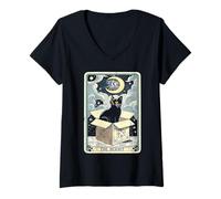 Womens Black Cat The Hermit Tarot Card V-Neck T-Shirt