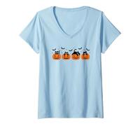 Women's Black Cats in Jack-O'-Lanterns - Pumpkin Kitties V-Neck T-Shirt