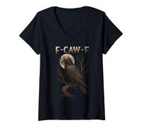 Womens Black Crow F-Caw-F Full Moon Gothic Black Bird Adult Humor V-Neck T-Shirt