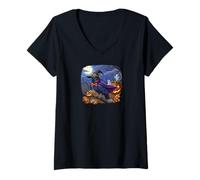 Womens Black Crow Raven Funny and Scary Halloween Pumpkin Bird V-Neck T-Shirt