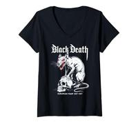 Womens Black Death European Tour, Plague Rat Medieval History Goth V-Neck T-Shirt