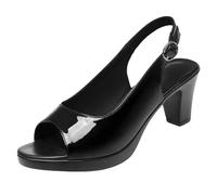 WOMEN's Black Dress Pump Clearance UK Peep Toe Patent Chunky Block Mid High Heel Slingback Sandals Wedding Slip-On Pumps Court Shoe YL250522 Footwear
