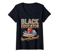Women's Black Educator By Popular Demand Funny Black History Month V-Neck T-Shirt