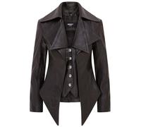 Womens Black Edwardian Gothic Victorian Leather Biker Jacket