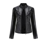 Women'S Black Faux Leather Biker Jacket,Stylish Stand Collar Zip Up Pu Leather Moto Coat Casual Long Sleeves Classic Slim Fit Short Top Spring Fall Outwear,Black,I(L)