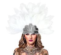 Women's Black Feather Headband Carnival Headpiece Pageant Headband 1920s Flapper Headband (White-1)
