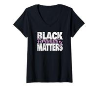Womens Black Femininity Matters Soft Life Queen Energy Empowerment V-Neck T-Shirt