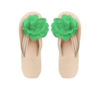 Women's Black Flat Flip Flop 3D Applique Decor hock-Absorbing Soft Thick Bottom Open Toe Thong Sandals Comfortable Non Slip Casual Outdoor Beach T Strap Clip Toe Slippers (Green, 4)