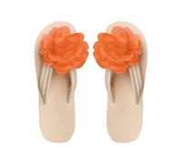 Women's Black Flat Flip Flop 3D Applique Decor hock-Absorbing Soft Thick Bottom Open Toe Thong Sandals Comfortable Non Slip Casual Outdoor Beach T Strap Clip Toe Slippers (Orange, 4)