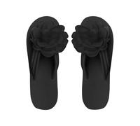 Women's Black Flat Flip Flop 3D Applique Decor hock-Absorbing Soft Thick Bottom Open Toe Thong Sandals Comfortable Non Slip Casual Outdoor Beach T Strap Clip Toe Slippers (Black, 5)