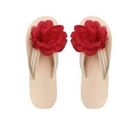 Women's Black Flat Flip Flop 3D Applique Decor hock-Absorbing Soft Thick Bottom Open Toe Thong Sandals Comfortable Non Slip Casual Outdoor Beach T Strap Clip Toe Slippers (Red, 5.5)