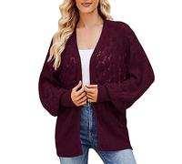 Womens Black Fleece Longline Jumpers for Women UK Ladies' Solid Color Lazy Wind Long Sweater Jacket Design Sense Hollow Knit Sweater Cardigan Black Jumper Womens Teddy Fleece Jacket Women (Red,XL)